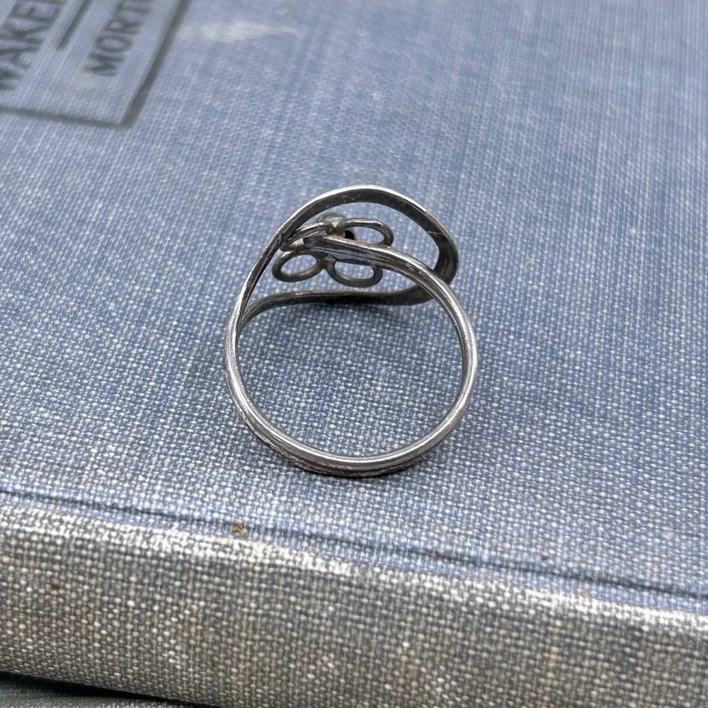 Vintage Sterling Silver Open Work Hammered Flower Ring 925 Adjustable Size